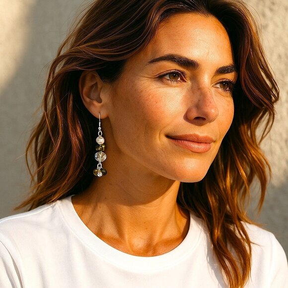 Artisan Freshwater Pearls & Swarovski Crystal Beads Earrings w/Sterling Silver - Picture 3 of 12